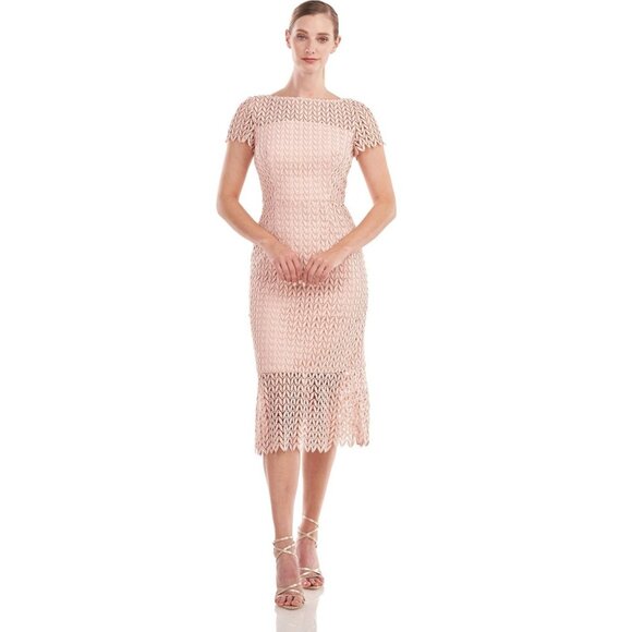 Kay Unger Dress Size 8 Pink Tatum Embroidered Lace Midi Cocktail Wedding NEW - Picture 1 of 3